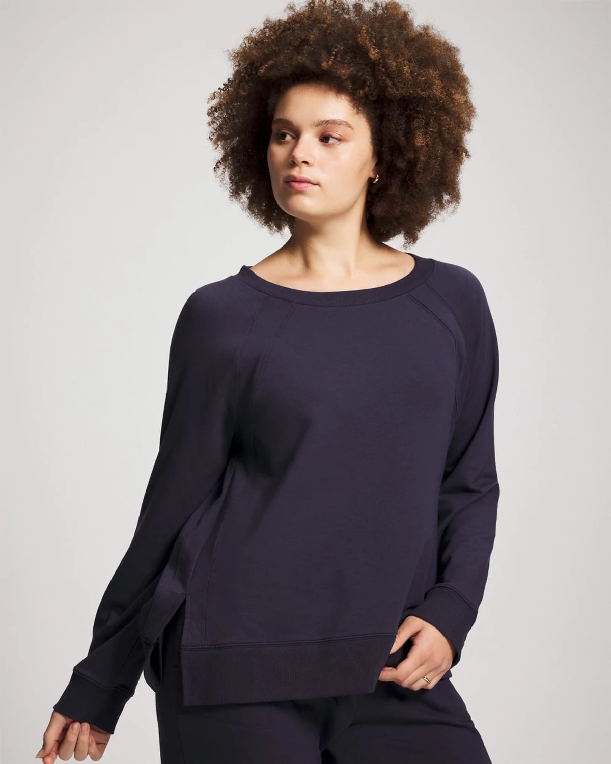 Soma Women's Essential Terry Crewneck Sweatshirt In Blue Size Small | In Deep Indigo