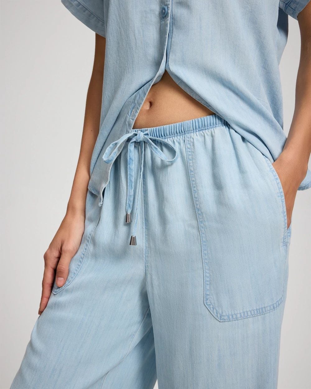 Chambray Relaxed Wide-Leg Pants