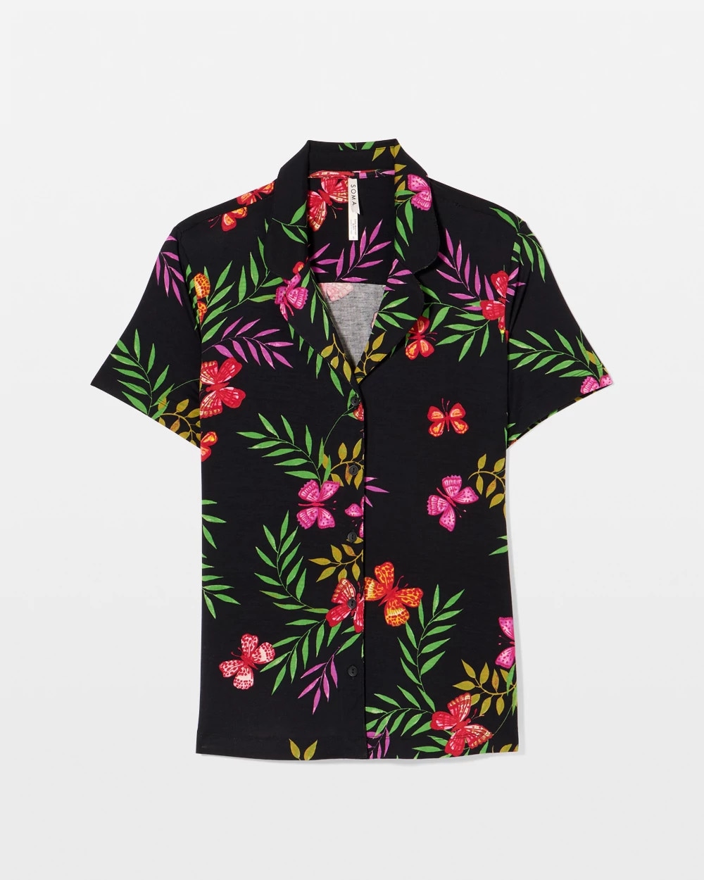 Short Sleeve Notch Collar Pajama Top