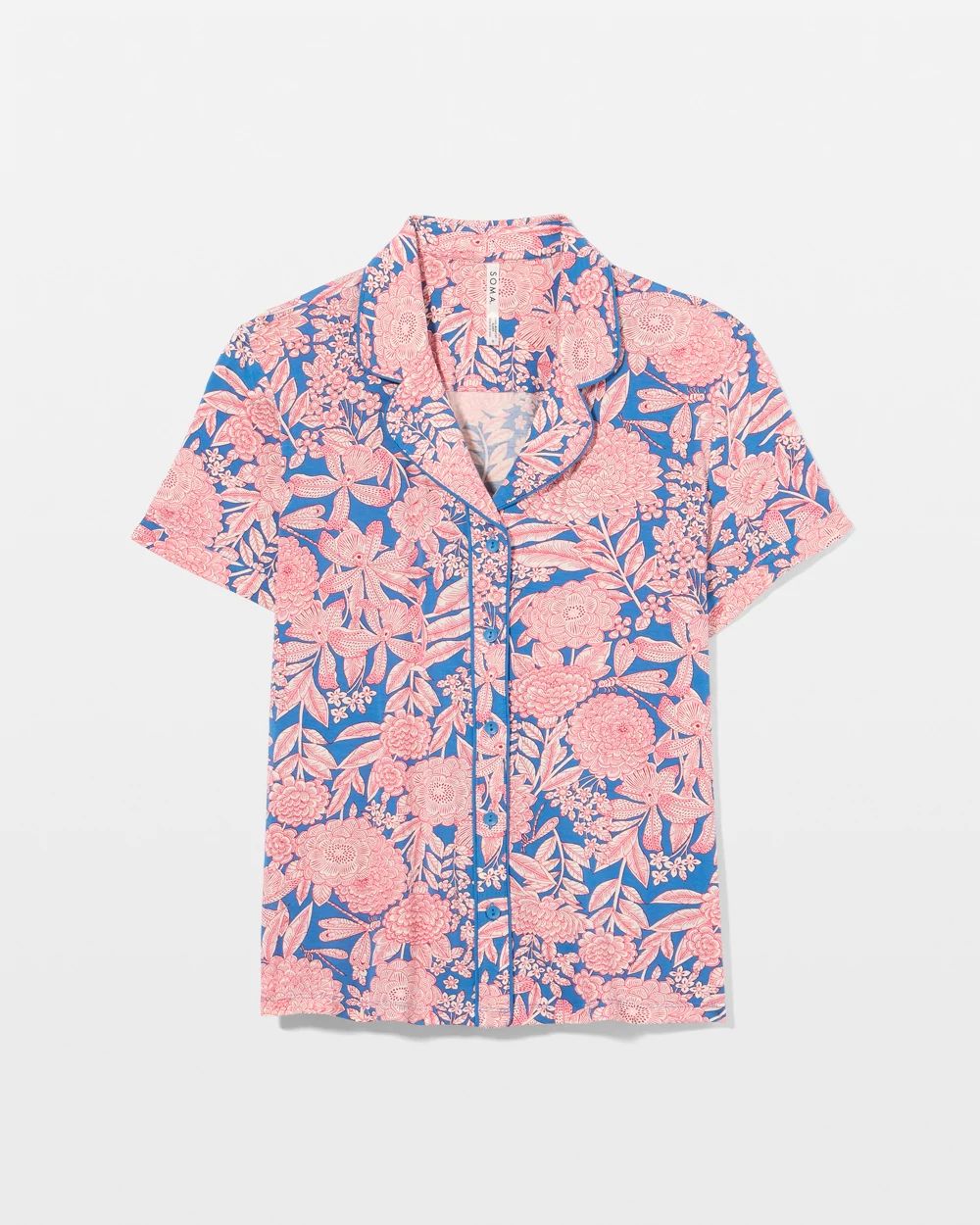 Short Sleeve Notch Collar Pajama Top click to view larger image.