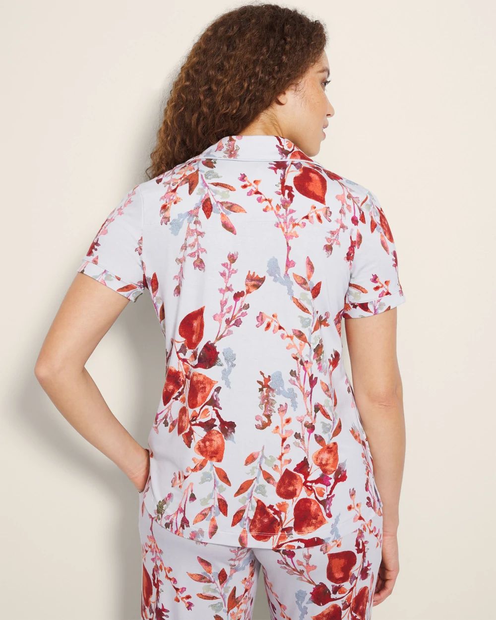 Cool Nights Piped Short Sleeve Notch Collar Pajama Top