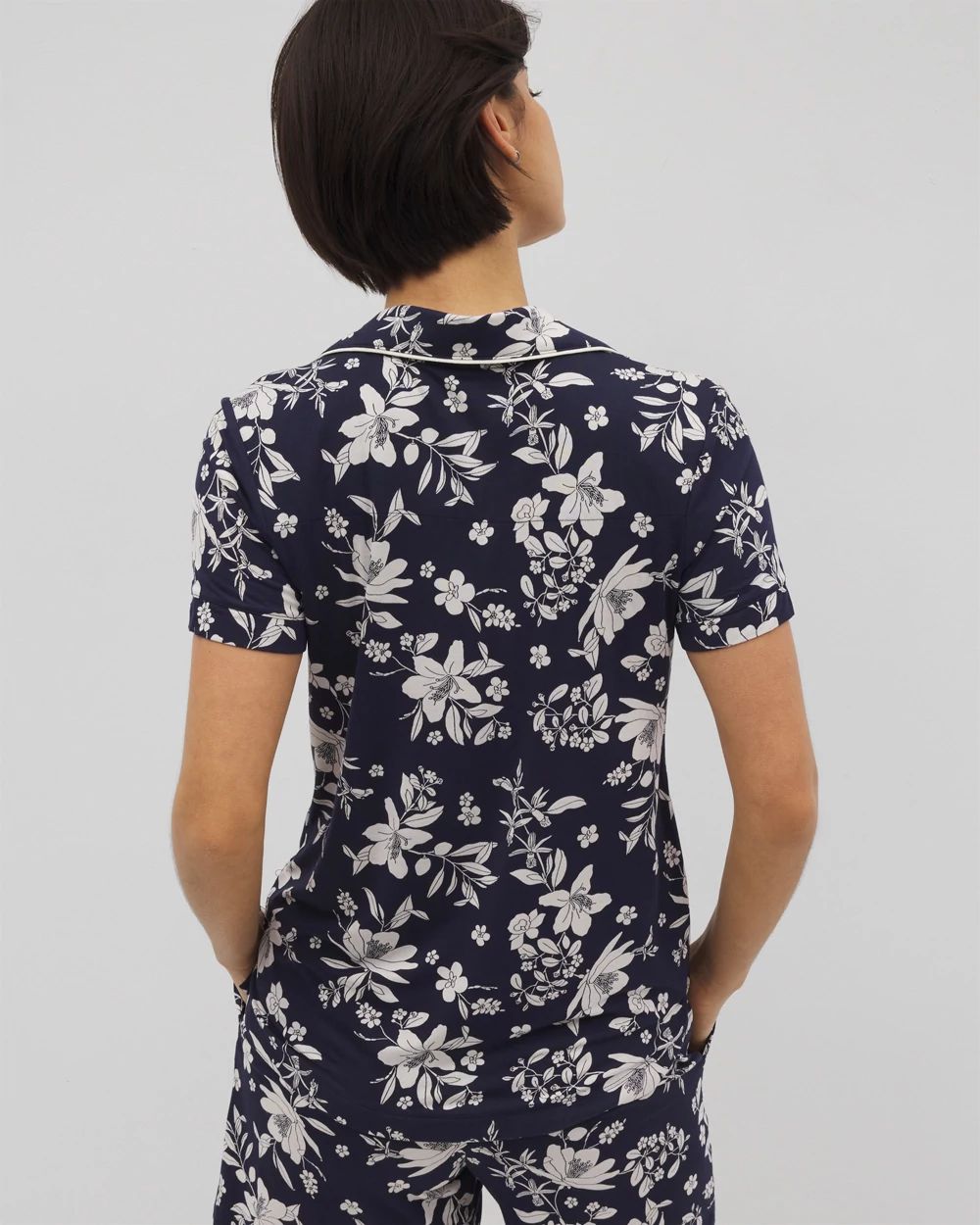 Cool Nights Piped Short Sleeve Notch Collar Pajama Top