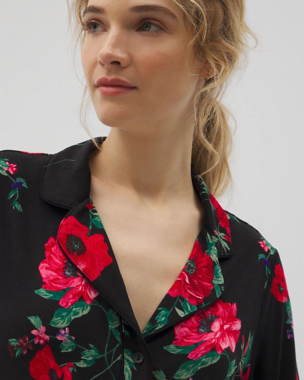 Cool Nights Long-Sleeve Printed Notch Collar Pajama Top