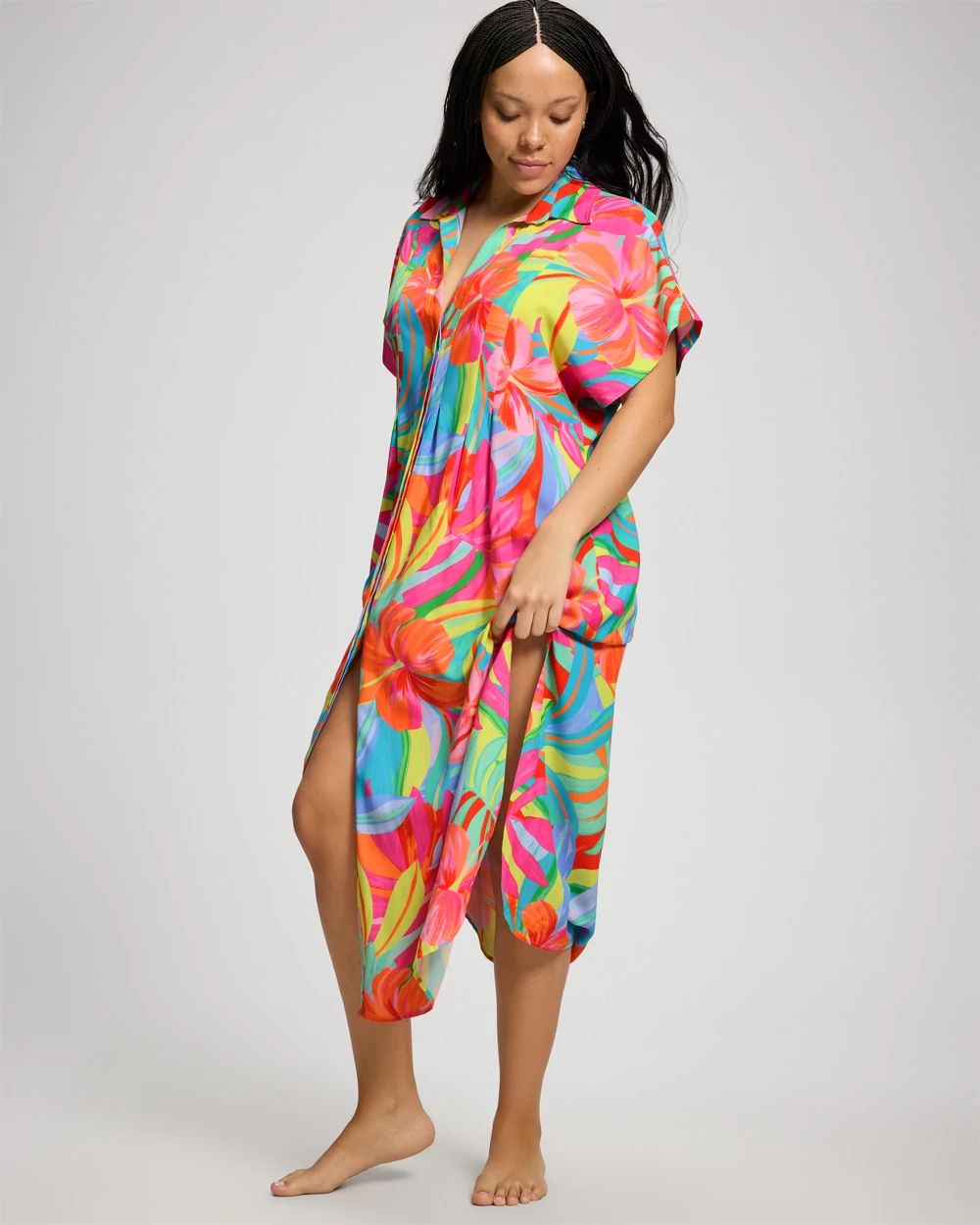 Bleu Rod Beattie Bellissimo Botanica Rayon Pleated Dress