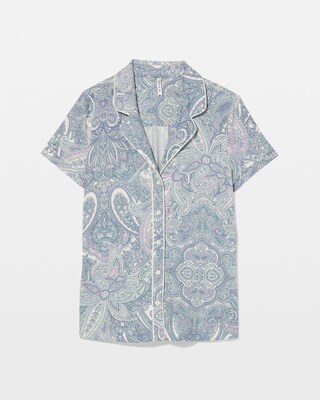 Piped Short Sleeve Notch Collar Pajama Top click to view larger image.