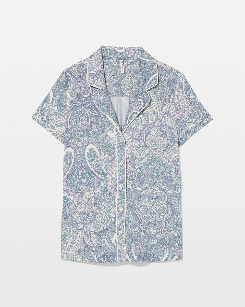Cool Nights Piped Short Sleeve Notch Collar Pajama Top