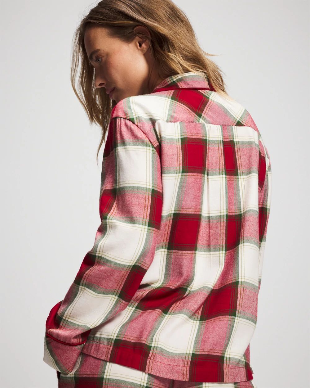 Flannel Long-Sleeve Notch Collar Pajama Top