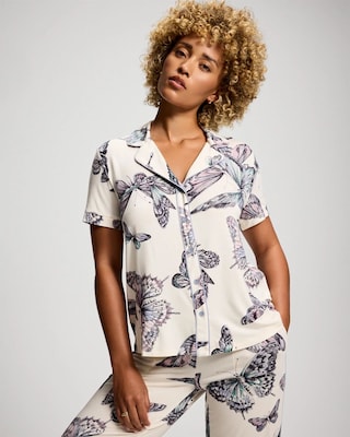 Short Sleeve Notch Collar Pajama Top