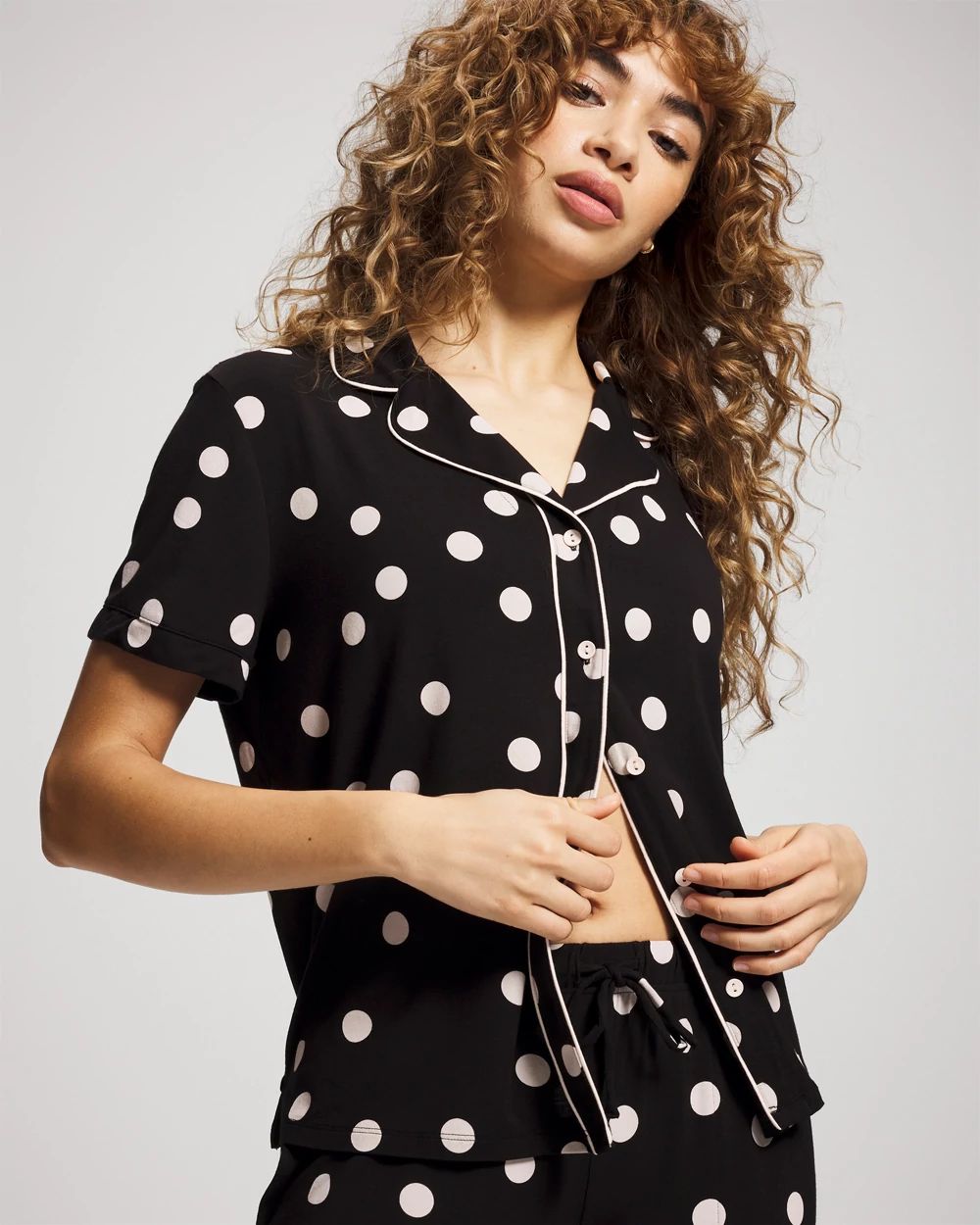 Short Sleeve Notch Collar Pajama Top