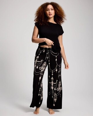 Satin Trim Wide-Leg Pajama Pants