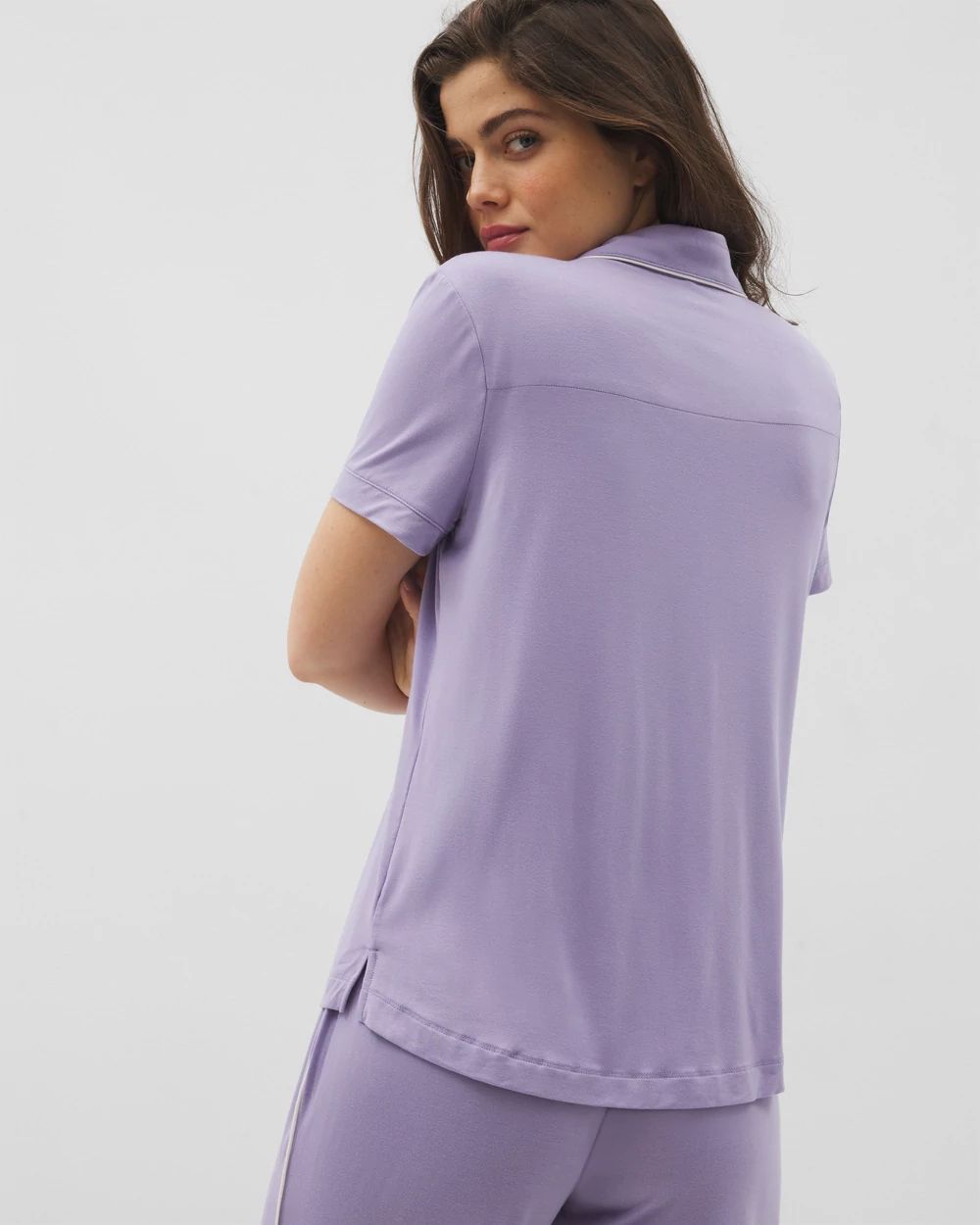 Cool Nights Solid Short Sleeve Notch Collar Pajama Top