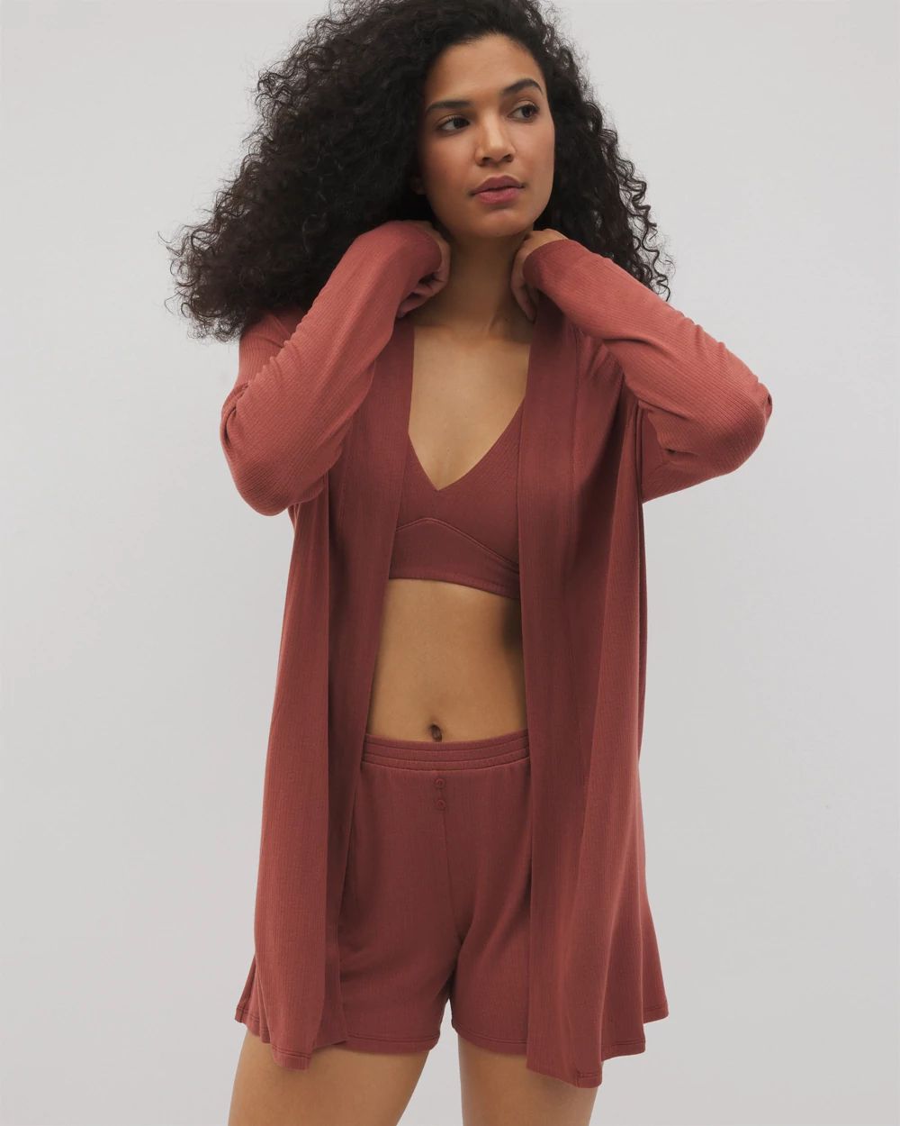 Lightweight Rib Knit Long Sleeve Wrap