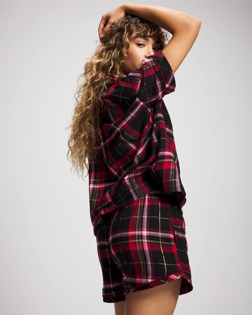 Flannel Velvet Piped Boxer Pajama Short