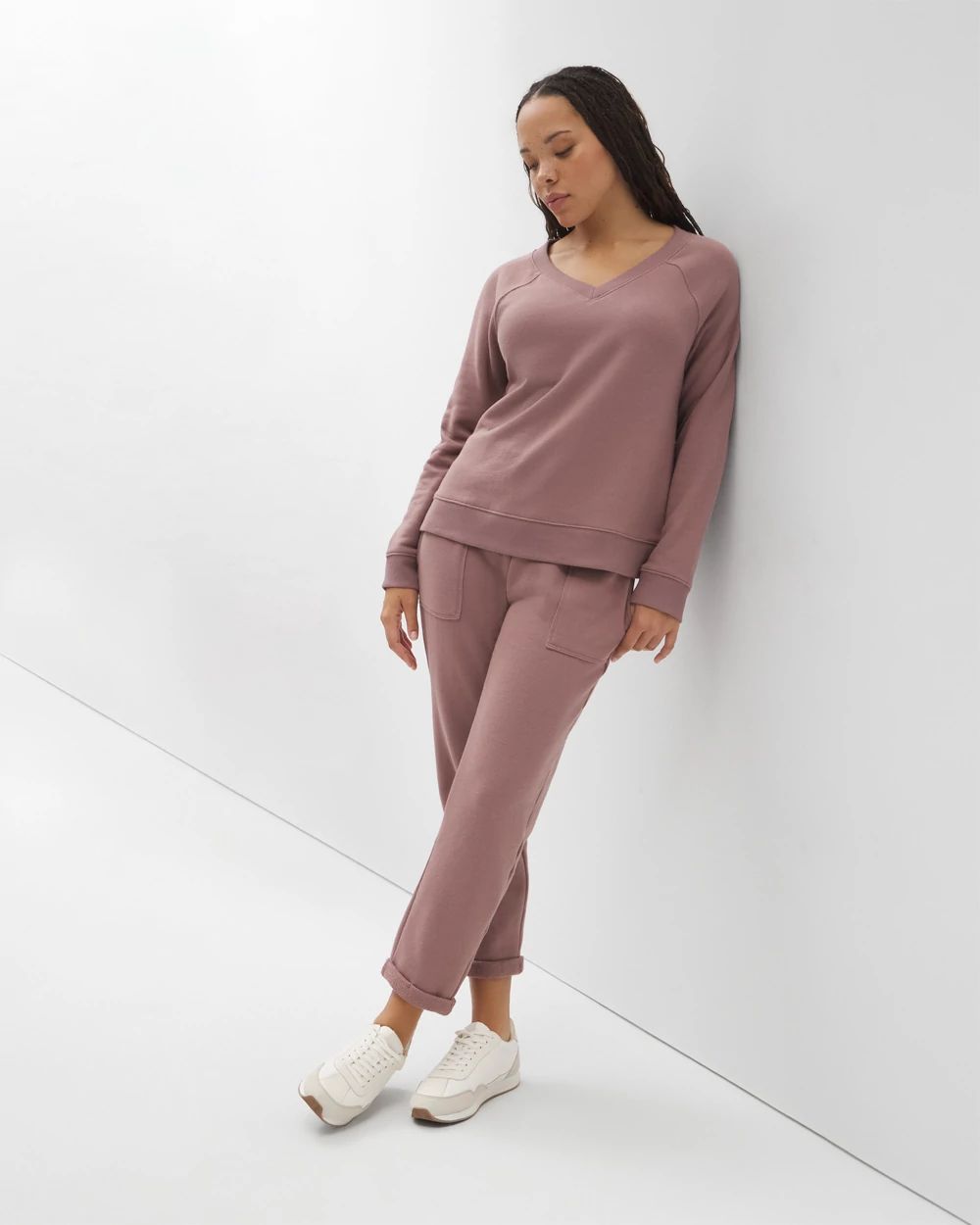 Cotton Terry V-Neck Sweatshirt