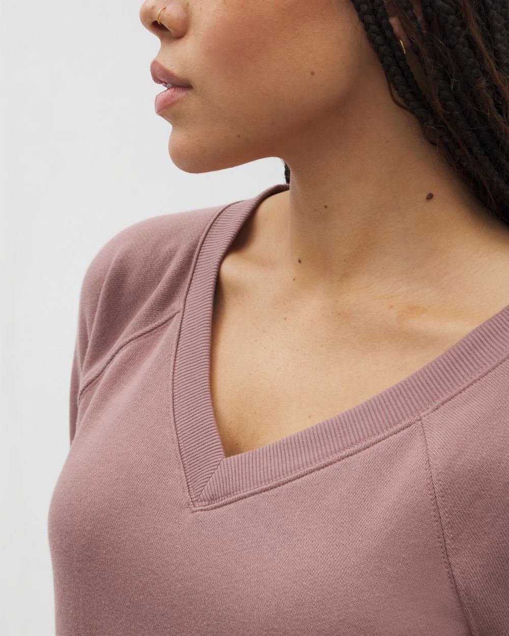 Cotton Terry V-Neck Sweatshirt