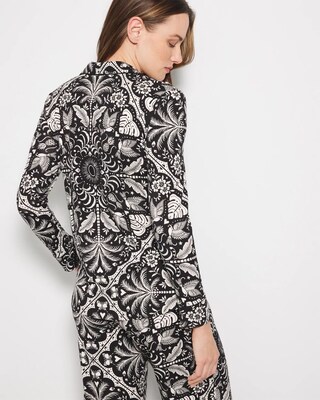 Long-Sleeve Printed Notch Collar Pajama Top click to view larger image.