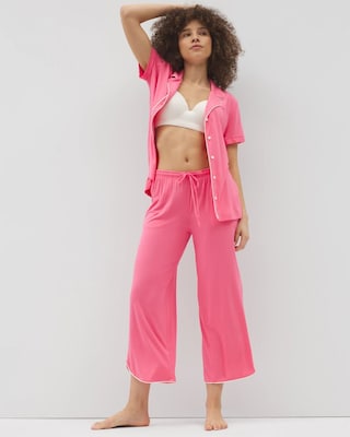 Solid Piped Crop Pajama Pant click to view larger image.