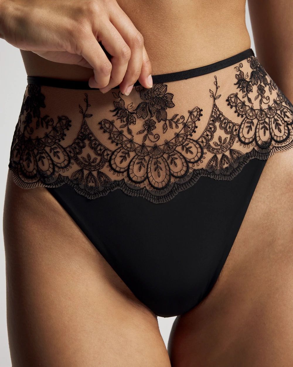 Tattoo Lace Embroidered High Waist Thong Panty