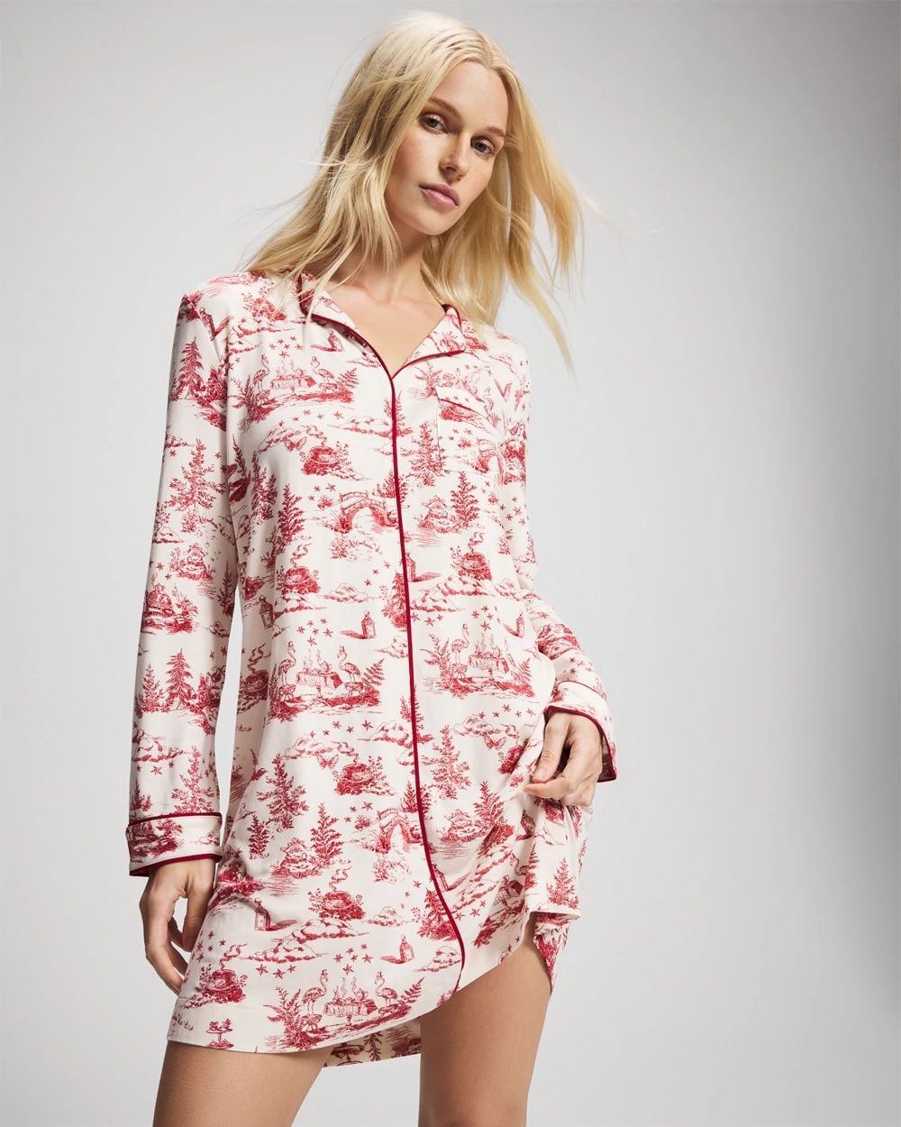 Cool Nights Piped Long-Sleeve Sleepshirt