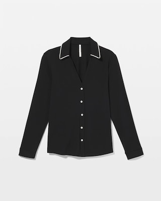 Long-Sleeve Notch Collar Pajama Top click to view larger image.