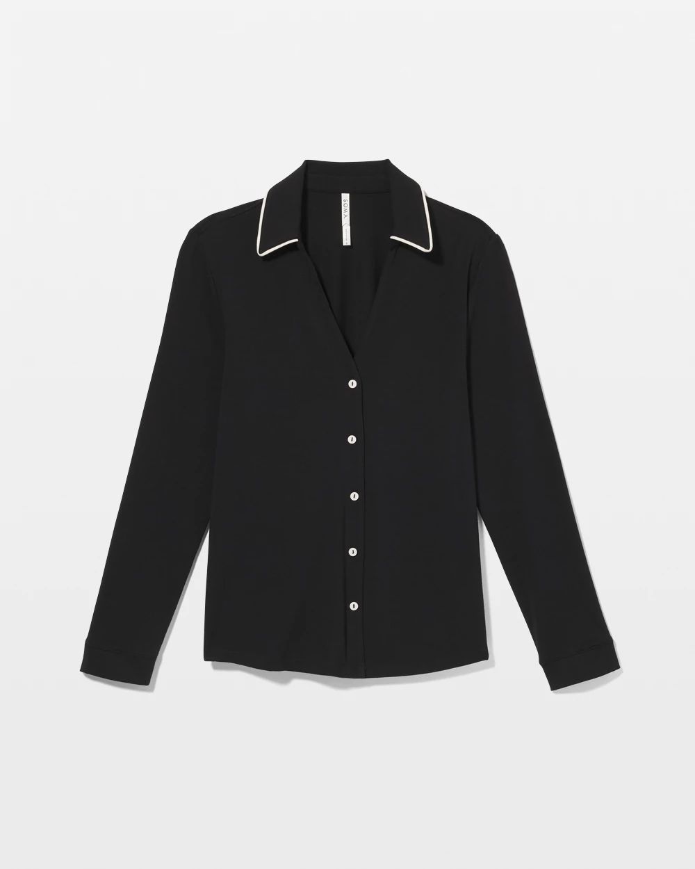 Long-Sleeve Notch Collar Pajama Top click to view larger image.