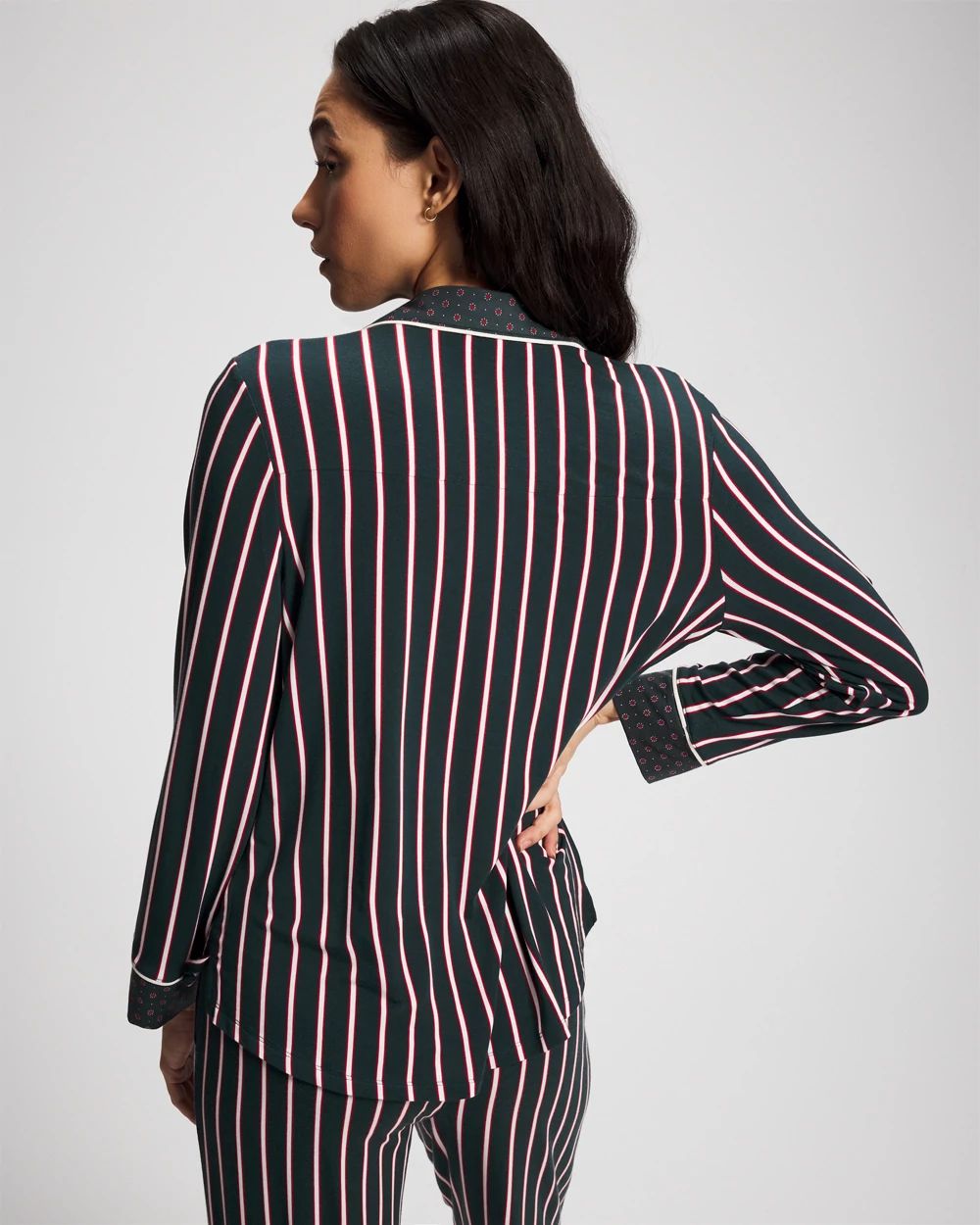 Cool Nights Long Sleeve Notch Collar with Piped Placket Pajama Top click to view larger image.