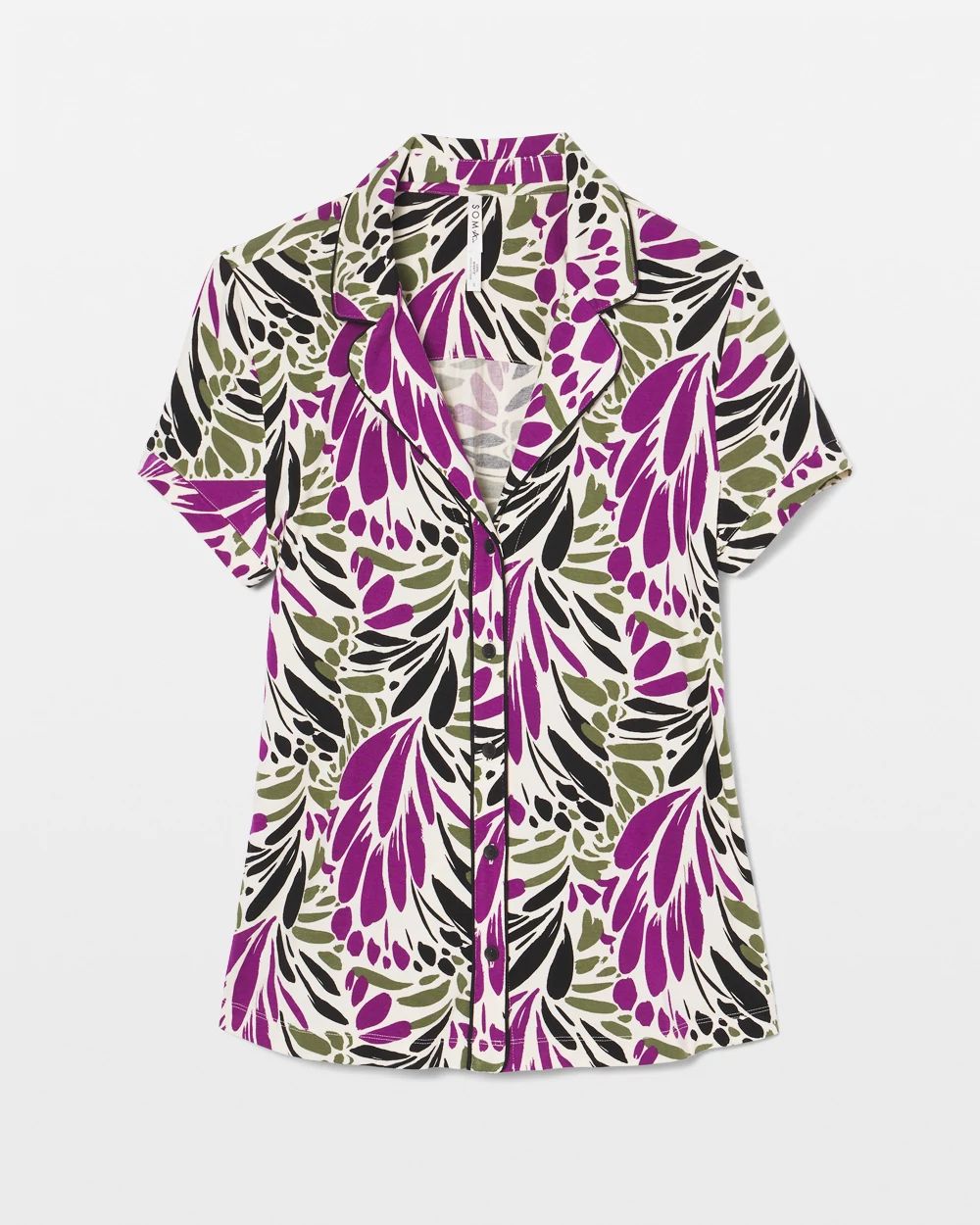Cool Nights Piped Short Sleeve Notch Collar Pajama Top
