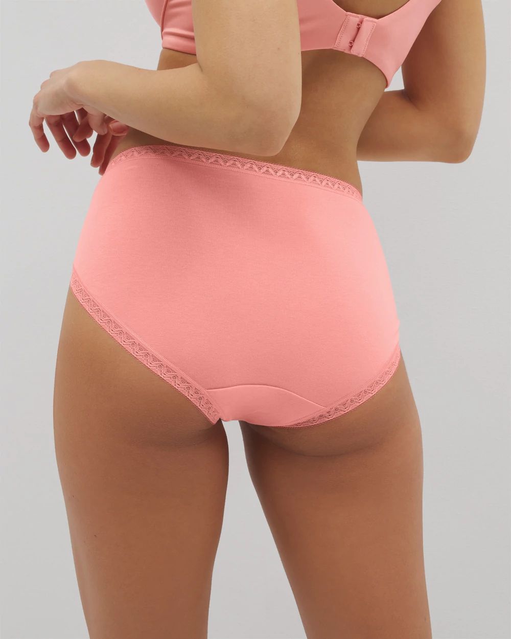 Cotton High-Leg Brief Panty with Lace Trim