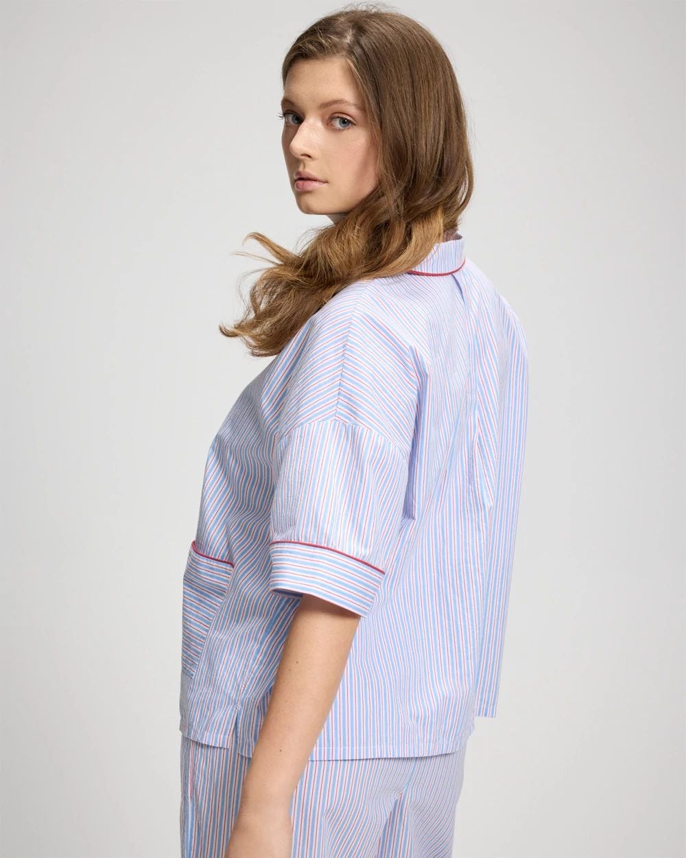 Relaxed Short-Sleeve Noch Collar Pajama Top click to view larger image.
