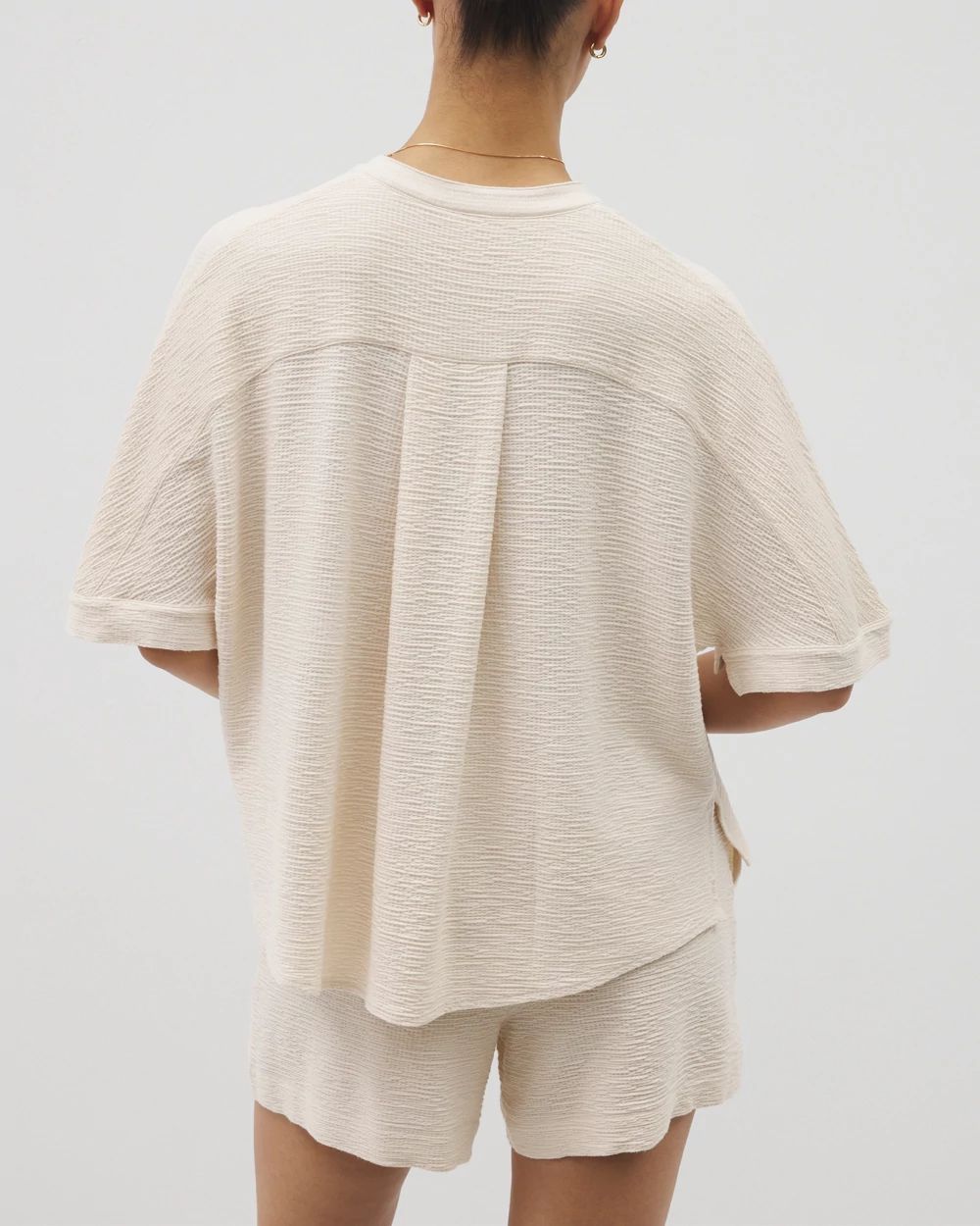 Crinkle Knit Relaxed Button-Up Top click to view larger image.