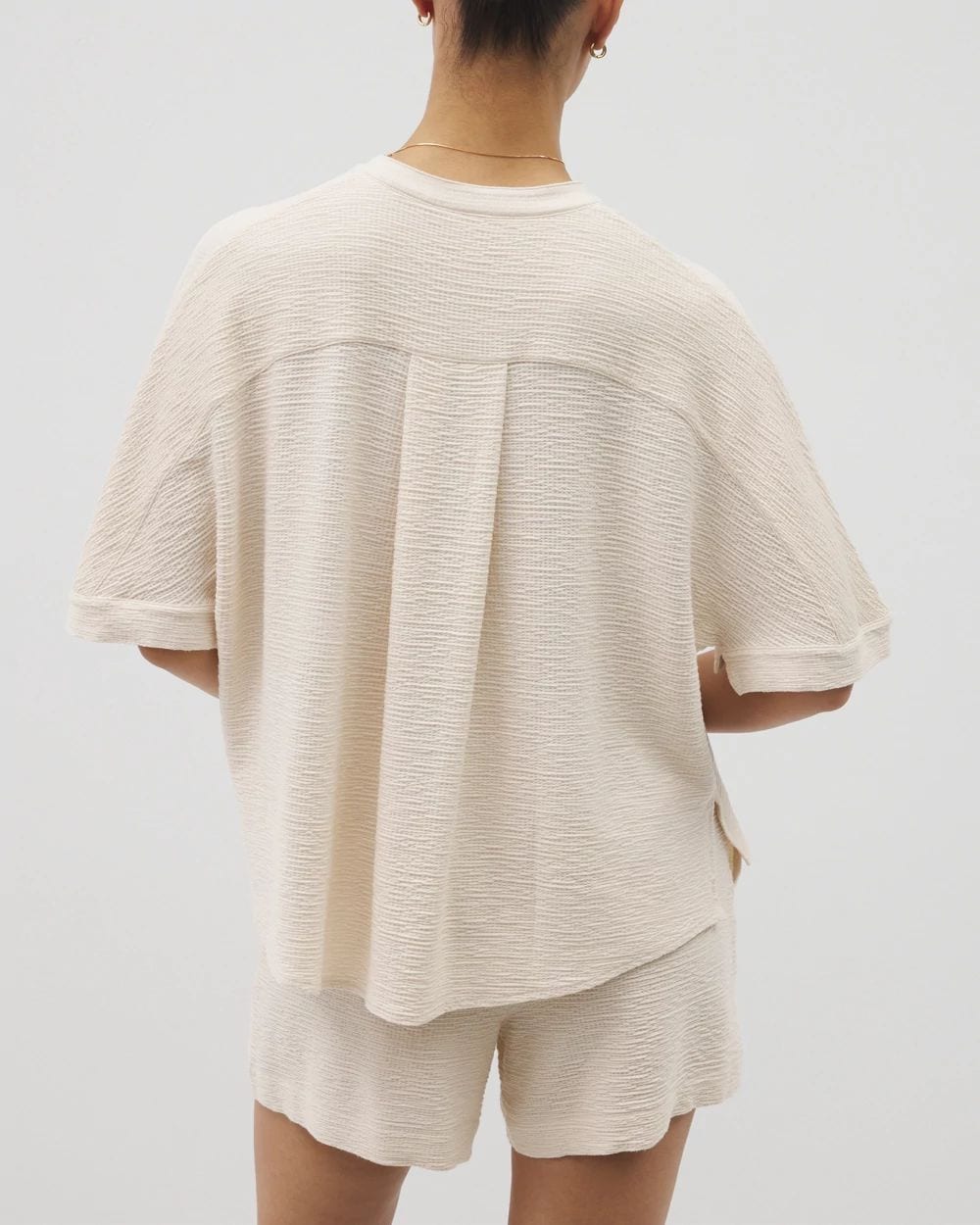 Crinkle Knit Relaxed Button-Up Top