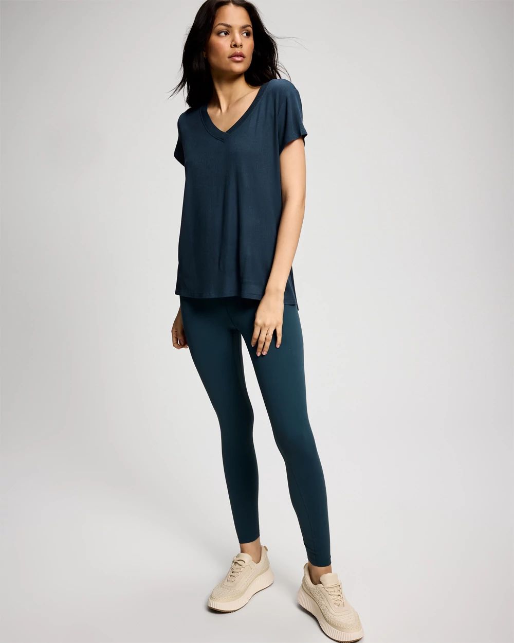 Rib Knit V-Neck Tee click to view larger image.