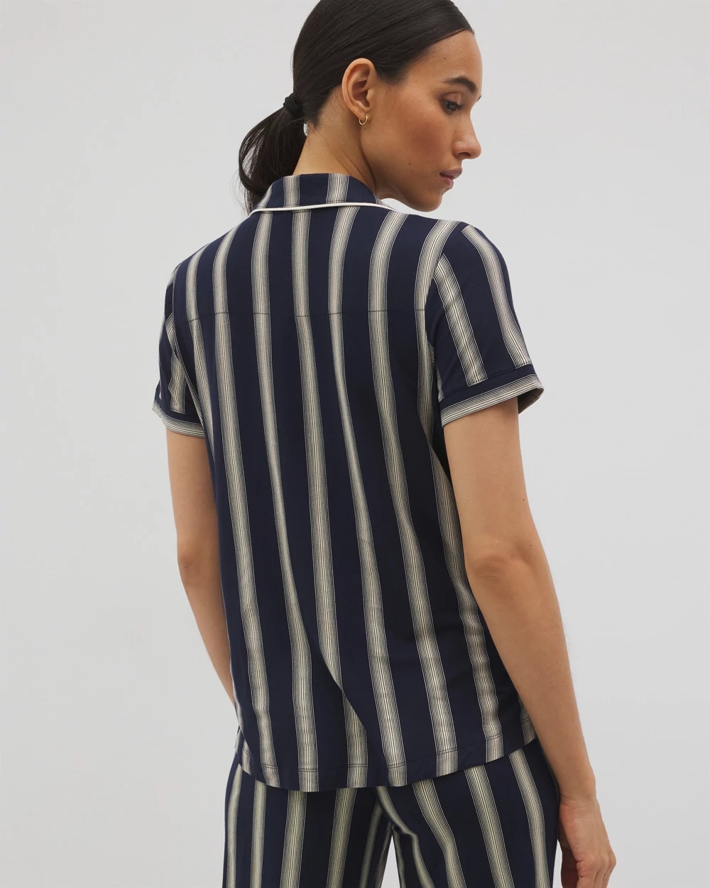 Piped Short Sleeve Notch Collar Pajama Top