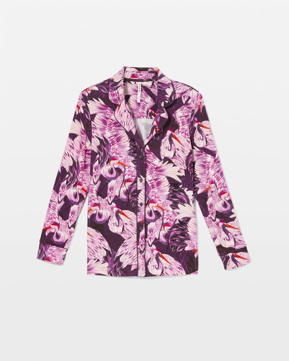 Long-Sleeve Printed Notch Collar Pajama Top click to view larger image.