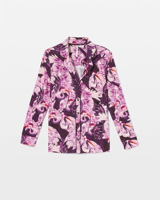 Long-Sleeve Printed Notch Collar Pajama Top click to view larger image.