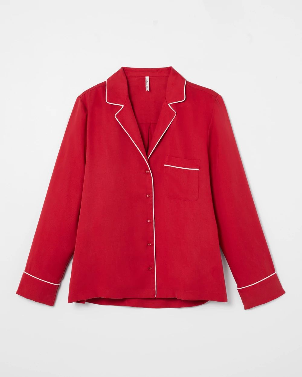 Woven Long-Sleeve Notch Collar Pajama Top