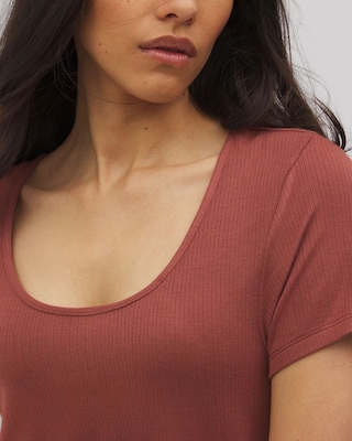 Lightweight Rib Knit Short Sleeve Pajama Tee click to view larger image.