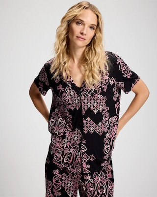 Short Sleeve Notch Collar Pajama Top