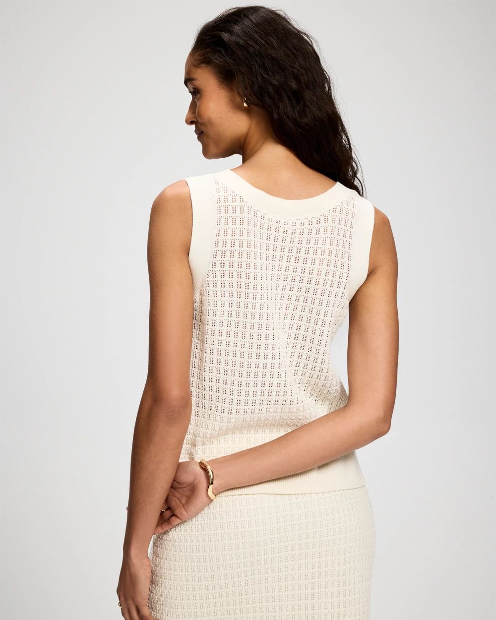 Cotton Pointelle Sweater Tank click to view larger image.