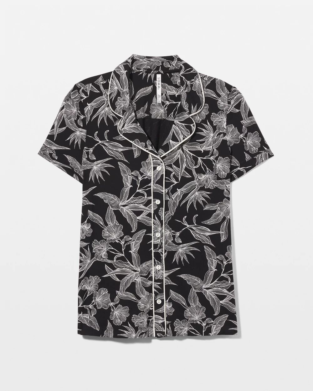 Cool Nights Piped Short Sleeve Notch Collar Pajama Top