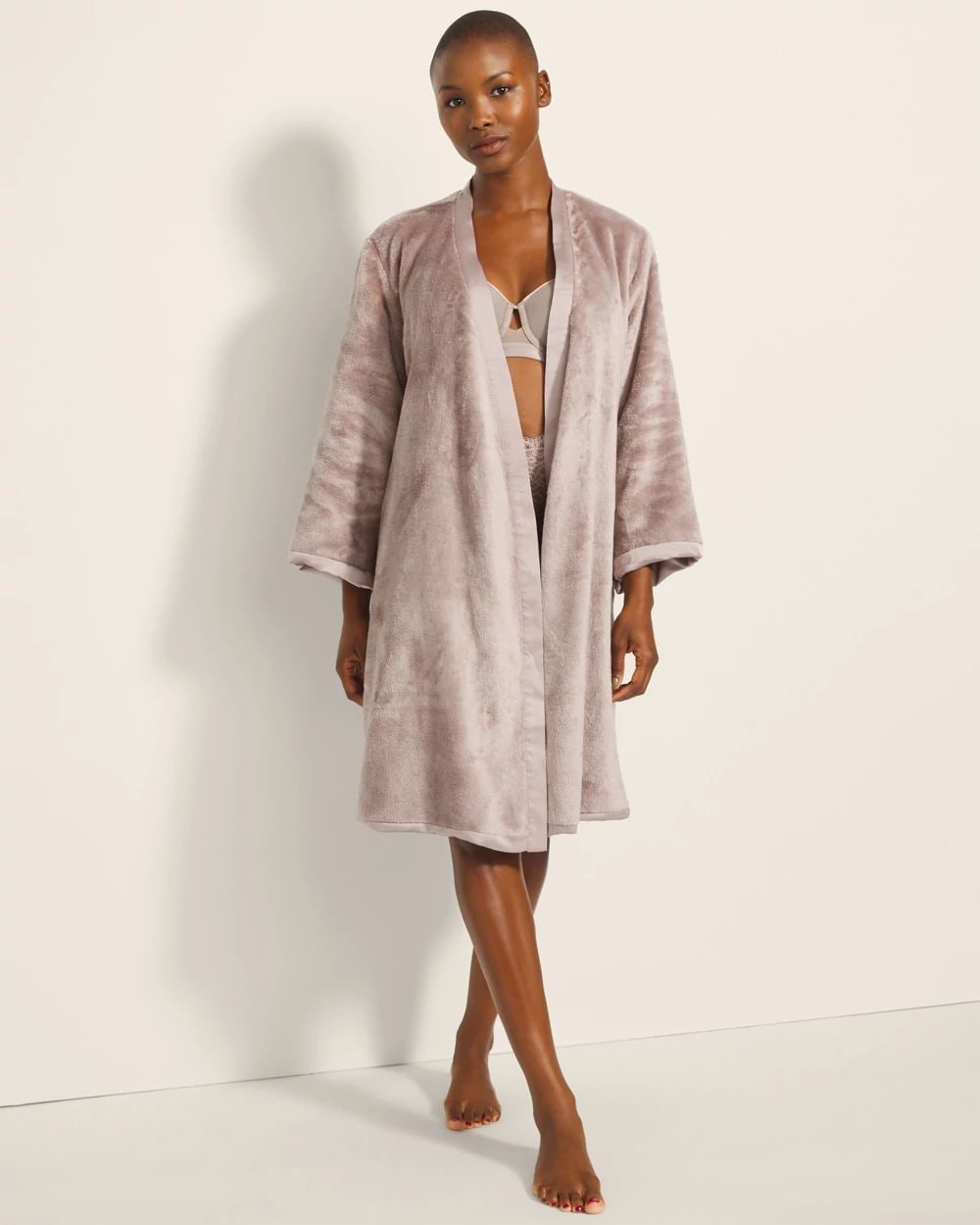 Satin Reversible Short Robe with Plush Interior