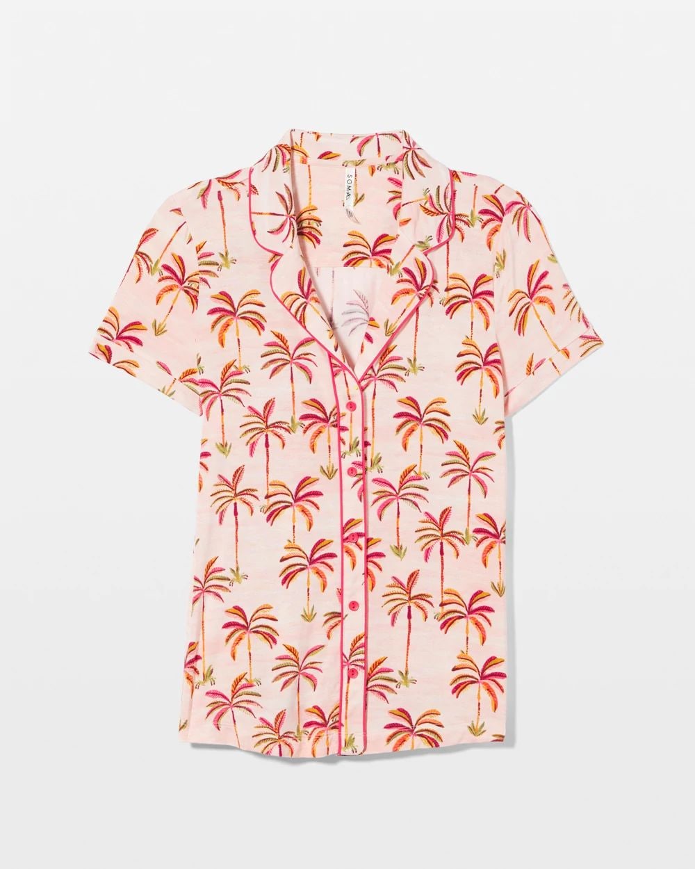 Cool Nights Piped Short Sleeve Notch Collar Pajama Top