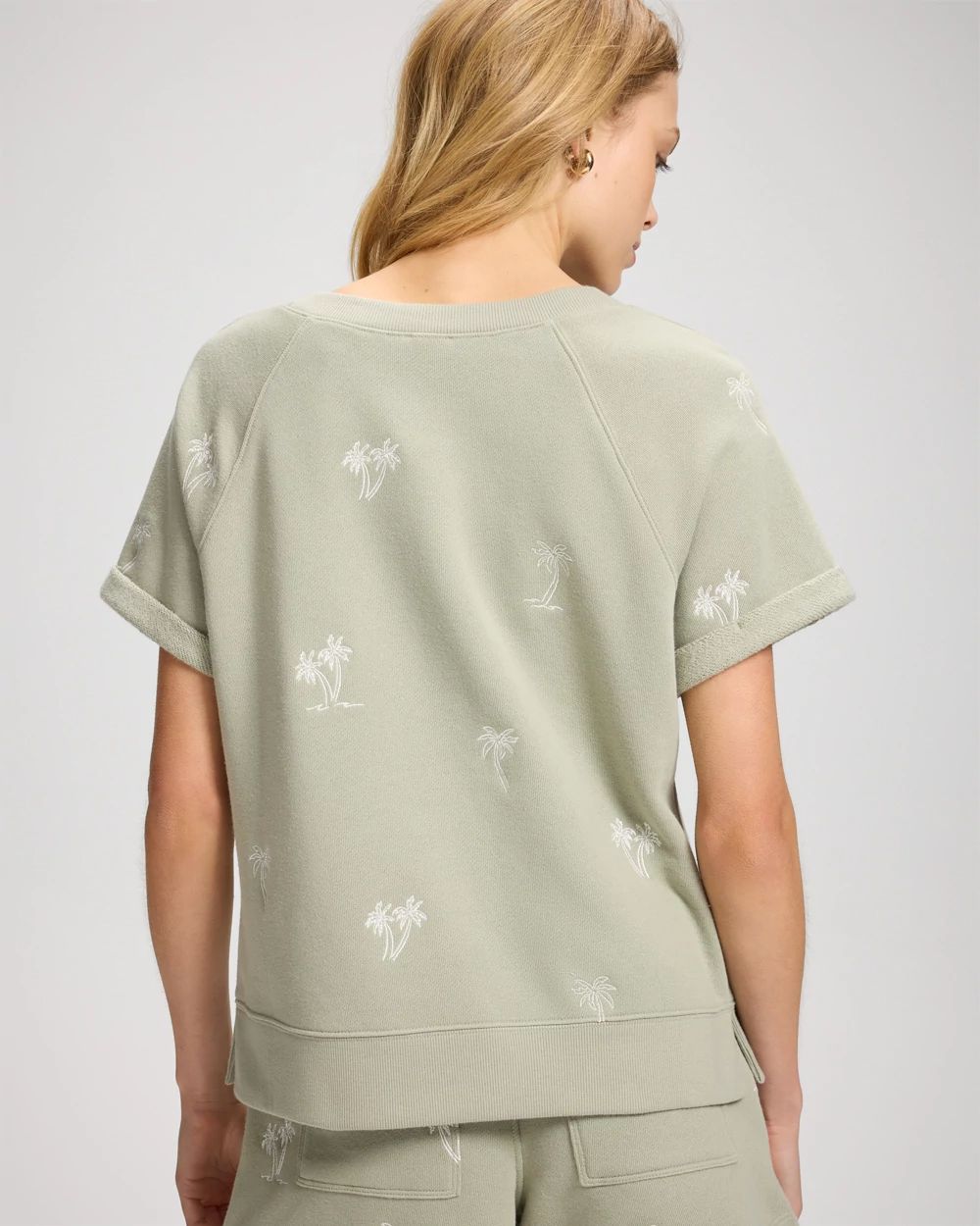 Cotton Terry Relaxed Short Sleeve Rolled Cuff Sweatshirt