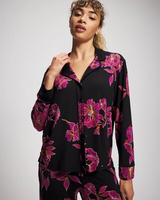 Cool Nights Long Sleeve Notch Collar with Piped Placket Pajama Top