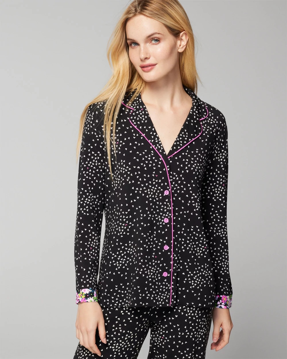 Long-Sleeve Notch Collar Pajama Top
