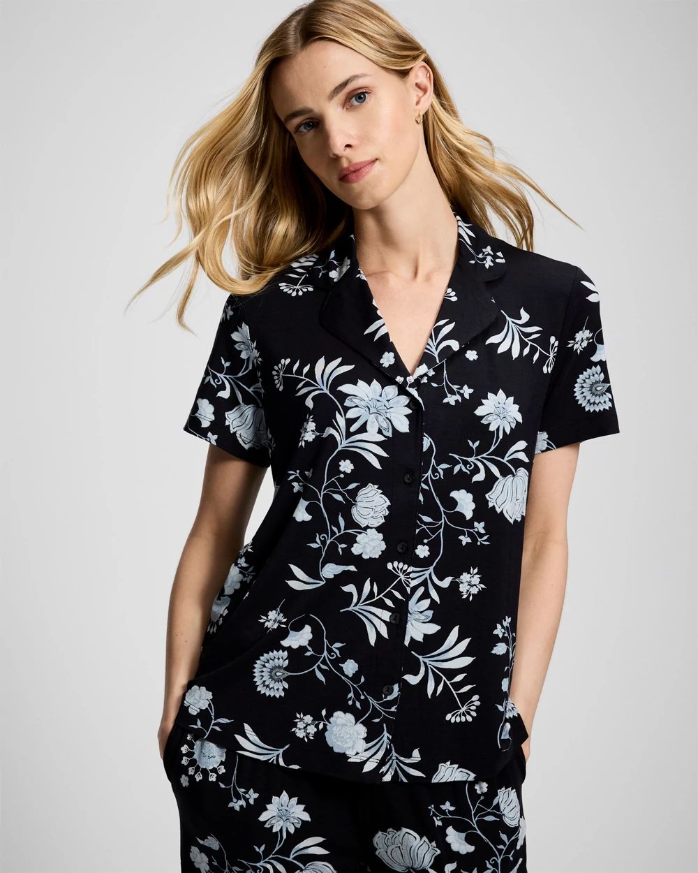 Short Sleeve Notch Collar Pajama Top