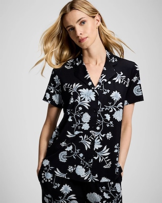 Short Sleeve Notch Collar Pajama Top