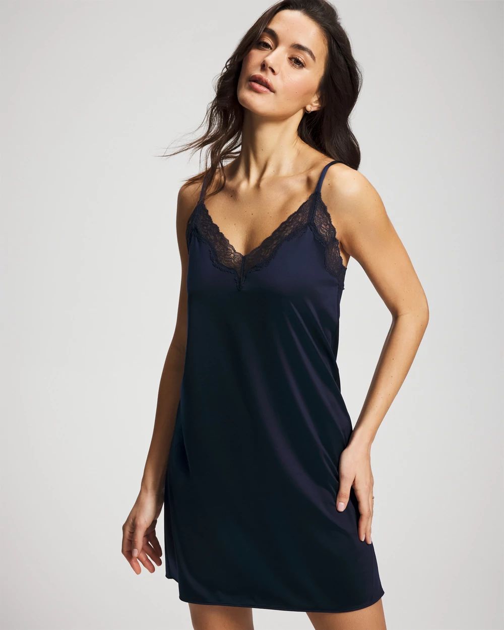 Stretch Luster Knit Lace Trim Chemise