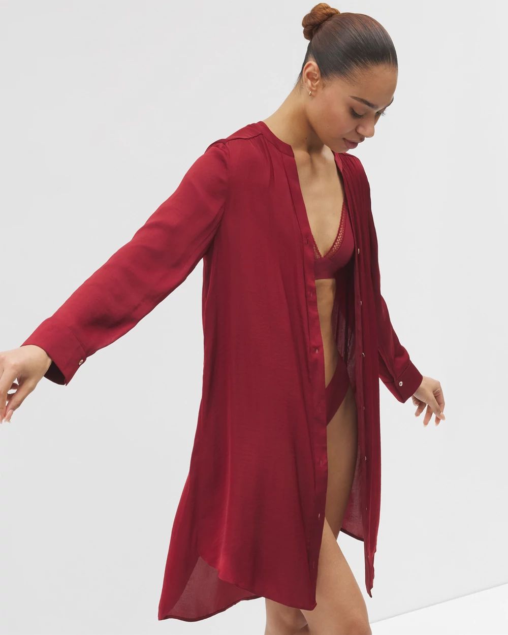 Crinkle Satin Long Sleeve Sleepshirt