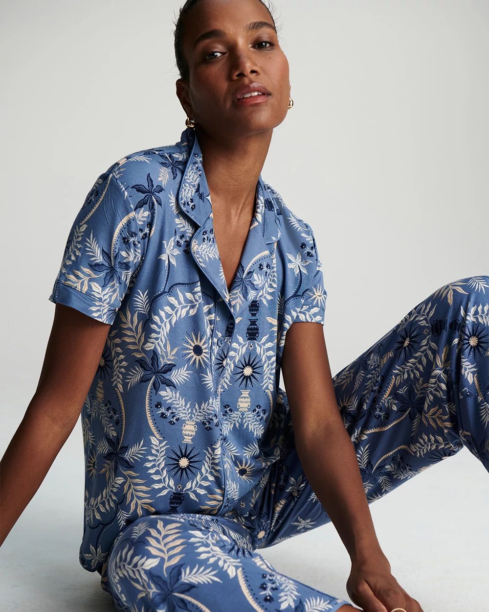 Cool Nights Short Sleeve Notch Collar Pajama Top